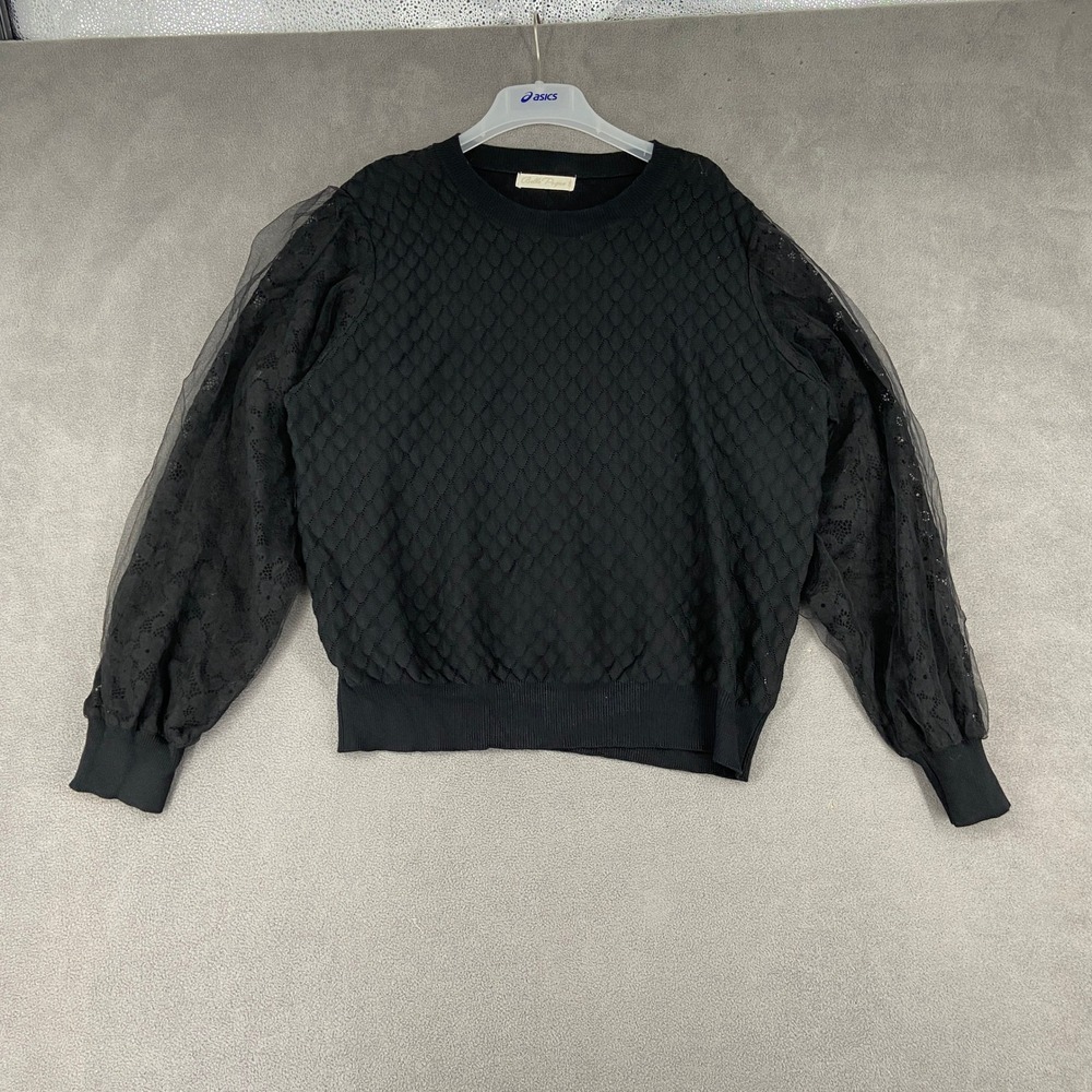 Belle Poque Womens 2XL Black Textured Knit Mesh Lace Puff Sleeve Top BP000454-1